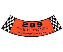65-67 289-4V Premium fuel luchtfiltersticker